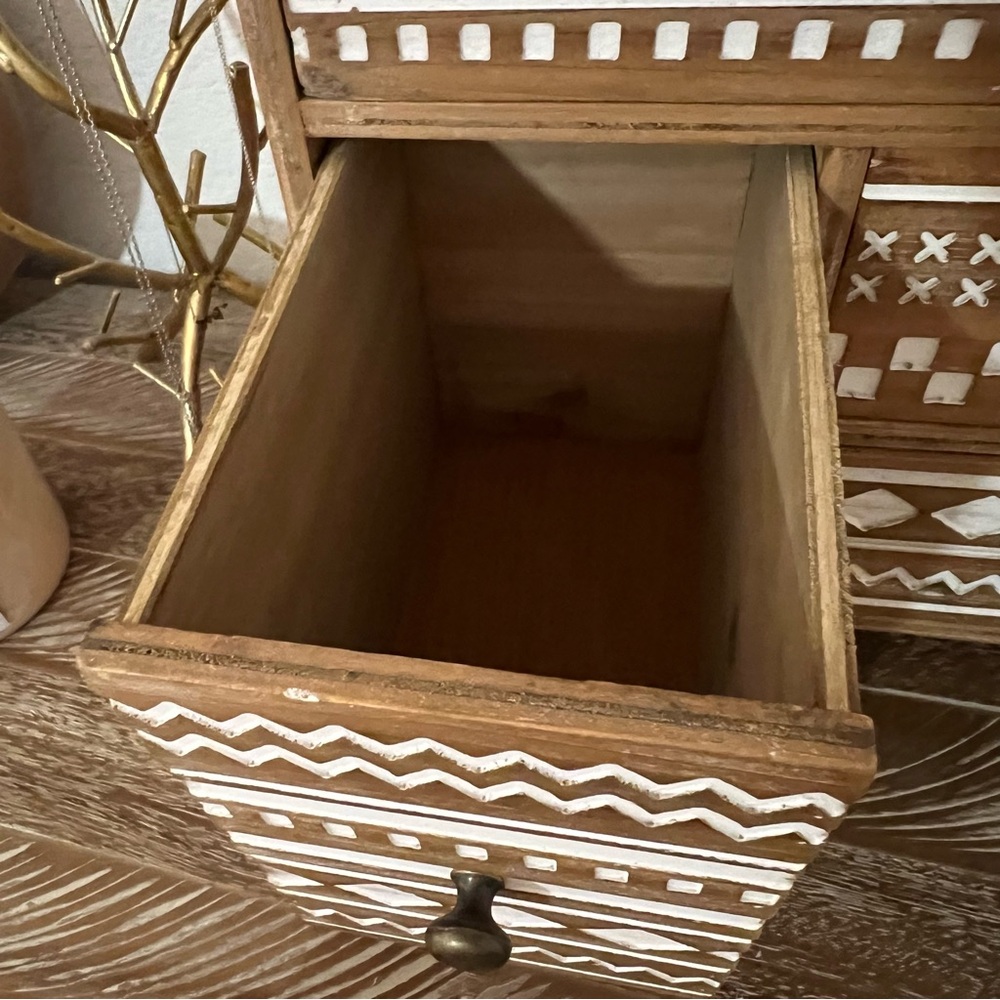 Like New Boho Tribal Wood 5 Drawer Jewelry Box - Picture 8 of 10